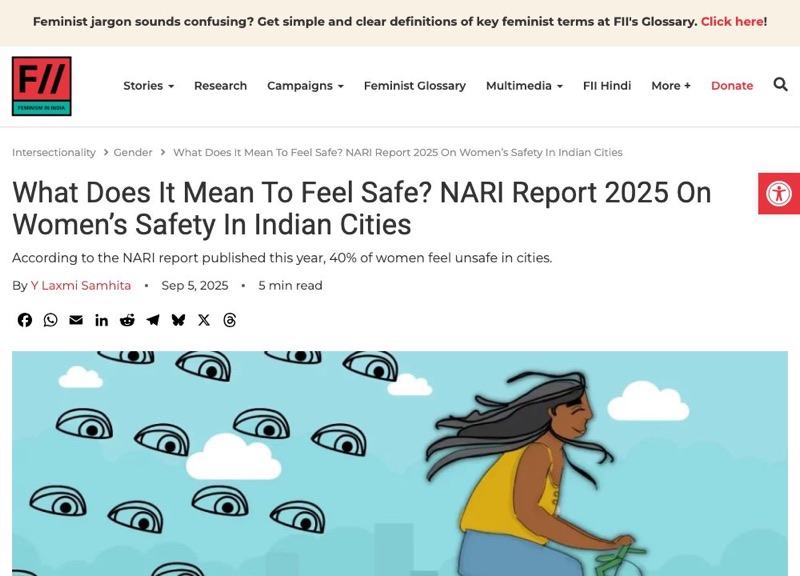 Screenshot of the source: What does it mean to feel safe? The NARI report on women's safety in Indian cities